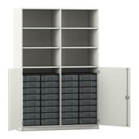 Flexeo® Schrank, 32 kleine Boxen, 6 Fächer, Mittelwand, 2 Halbtüren