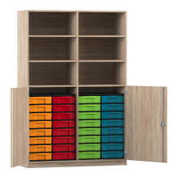 Flexeo® Schrank, 32 kleine Boxen, 6 Fächer, Mittelwand, 2 Halbtüren