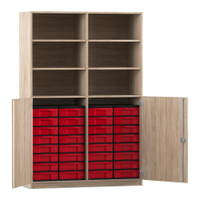 Flexeo® Schrank, 32 kleine Boxen, 6 Fächer, Mittelwand, 2 Halbtüren