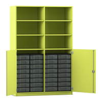 Flexeo® Schrank, 32 kleine Boxen, 6 Fächer, Mittelwand, 2 Halbtüren