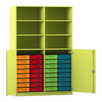 Flexeo® Schrank, 32 kleine Boxen, 6 Fächer, Mittelwand, 2 Halbtüren