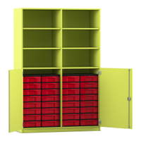 Flexeo® Schrank, 32 kleine Boxen, 6 Fächer, Mittelwand, 2 Halbtüren