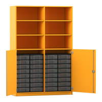 Flexeo® Schrank, 32 kleine Boxen, 6 Fächer, Mittelwand, 2 Halbtüren