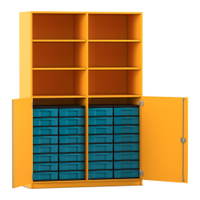 Flexeo® Schrank, 32 kleine Boxen, 6 Fächer, Mittelwand, 2 Halbtüren