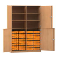 Flexeo® Schrank, 32 kleine Boxen, 6 Fächer, Mittelwand, 4 Halbtüren – Bild 110