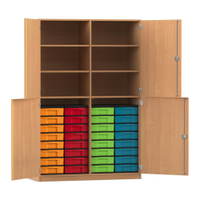Flexeo® Schrank, 32 kleine Boxen, 6 Fächer, Mittelwand, 4 Halbtüren – Bild 111
