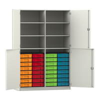 Flexeo® Schrank, 32 kleine Boxen, 6 Fächer, Mittelwand, 4 Halbtüren – Bild 165