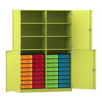 Flexeo® Schrank, 32 kleine Boxen, 6 Fächer, Mittelwand, 4 Halbtüren – Bild 218