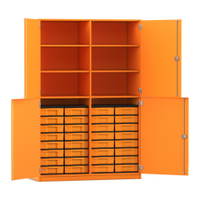 Flexeo® Schrank, 32 kleine Boxen, 6 Fächer, Mittelwand, 4 Halbtüren