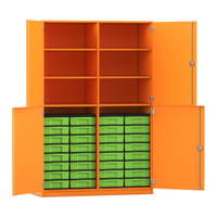 Flexeo® Schrank, 32 kleine Boxen, 6 Fächer, Mittelwand, 4 Halbtüren