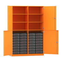 Flexeo® Schrank, 32 kleine Boxen, 6 Fächer, Mittelwand, 4 Halbtüren