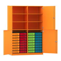 Flexeo® Schrank, 32 kleine Boxen, 6 Fächer, Mittelwand, 4 Halbtüren