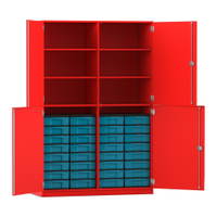 Flexeo® Schrank, 32 kleine Boxen, 6 Fächer, Mittelwand, 4 Halbtüren – Bild 306
