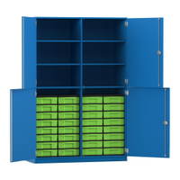 Flexeo® Schrank, 32 kleine Boxen, 6 Fächer, Mittelwand, 4 Halbtüren – Bild 356