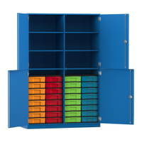 Flexeo® Schrank, 32 kleine Boxen, 6 Fächer, Mittelwand, 4 Halbtüren – Bild 357