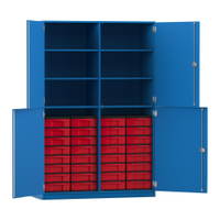 Flexeo® Schrank, 32 kleine Boxen, 6 Fächer, Mittelwand, 4 Halbtüren