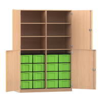 Flexeo® Schrank, 16 große Boxen, 6 Fächer, Mittelwand, 4 Halbtüren