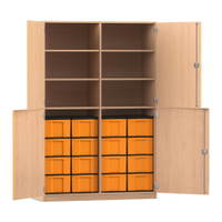 Flexeo® Schrank, 16 große Boxen, 6 Fächer, Mittelwand, 4 Halbtüren