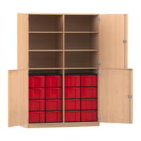 Flexeo® Schrank, 16 große Boxen, 6 Fächer, Mittelwand, 4 Halbtüren
