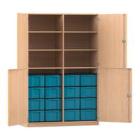 Flexeo® Schrank, 16 große Boxen, 6 Fächer, Mittelwand, 4 Halbtüren