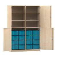 Flexeo® Schrank, 16 große Boxen, 6 Fächer, Mittelwand, 4 Halbtüren