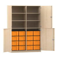 Flexeo® Schrank, 16 große Boxen, 6 Fächer, Mittelwand, 4 Halbtüren