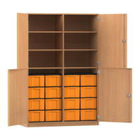 Flexeo® Schrank, 16 große Boxen, 6 Fächer, Mittelwand, 4 Halbtüren