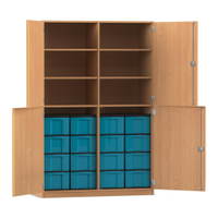 Flexeo® Schrank, 16 große Boxen, 6 Fächer, Mittelwand, 4 Halbtüren