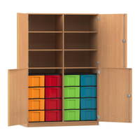 Flexeo® Schrank, 16 große Boxen, 6 Fächer, Mittelwand, 4 Halbtüren