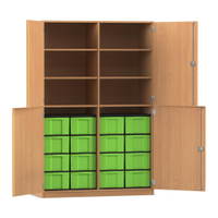 Flexeo® Schrank, 16 große Boxen, 6 Fächer, Mittelwand, 4 Halbtüren