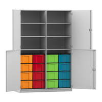 Flexeo® Schrank, 16 große Boxen, 6 Fächer, Mittelwand, 4 Halbtüren