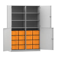 Flexeo® Schrank, 16 große Boxen, 6 Fächer, Mittelwand, 4 Halbtüren