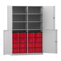 Flexeo® Schrank, 16 große Boxen, 6 Fächer, Mittelwand, 4 Halbtüren