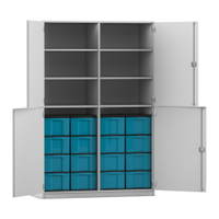 Flexeo® Schrank, 16 große Boxen, 6 Fächer, Mittelwand, 4 Halbtüren
