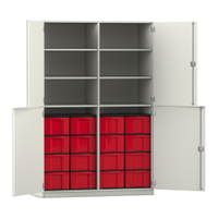 Flexeo® Schrank, 16 große Boxen, 6 Fächer, Mittelwand, 4 Halbtüren