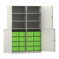 Flexeo® Schrank, 16 große Boxen, 6 Fächer, Mittelwand, 4 Halbtüren