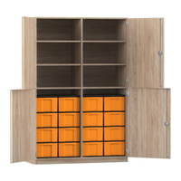 Flexeo® Schrank, 16 große Boxen, 6 Fächer, Mittelwand, 4 Halbtüren