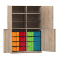Flexeo® Schrank, 16 große Boxen, 6 Fächer, Mittelwand, 4 Halbtüren