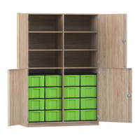 Flexeo® Schrank, 16 große Boxen, 6 Fächer, Mittelwand, 4 Halbtüren