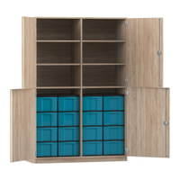 Flexeo® Schrank, 16 große Boxen, 6 Fächer, Mittelwand, 4 Halbtüren