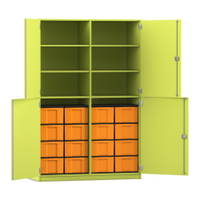 Flexeo® Schrank, 16 große Boxen, 6 Fächer, Mittelwand, 4 Halbtüren