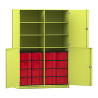 Flexeo® Schrank, 16 große Boxen, 6 Fächer, Mittelwand, 4 Halbtüren