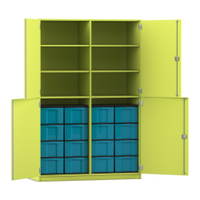 Flexeo® Schrank, 16 große Boxen, 6 Fächer, Mittelwand, 4 Halbtüren