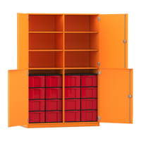 Flexeo® Schrank, 16 große Boxen, 6 Fächer, Mittelwand, 4 Halbtüren