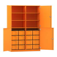 Flexeo® Schrank, 16 große Boxen, 6 Fächer, Mittelwand, 4 Halbtüren