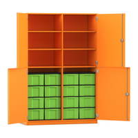 Flexeo® Schrank, 16 große Boxen, 6 Fächer, Mittelwand, 4 Halbtüren