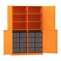 Flexeo® Schrank, 16 große Boxen, 6 Fächer, Mittelwand, 4 Halbtüren