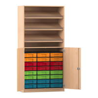 Flexeo® Schrank, 3 Schrägablagen, 24 kleine Boxen, 2 Halbtüren