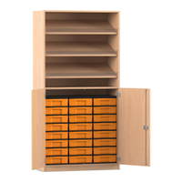 Flexeo® Schrank, 3 Schrägablagen, 24 kleine Boxen, 2 Halbtüren