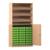 Flexeo® Schrank, 3 Schrägablagen, 24 kleine Boxen, 2 Halbtüren